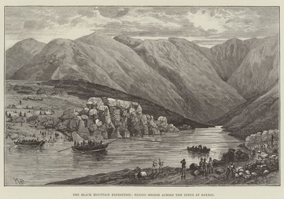 De Zwarte Berg Expeditie, vliegende brug over de Indus bij Bakrai door Melton Prior